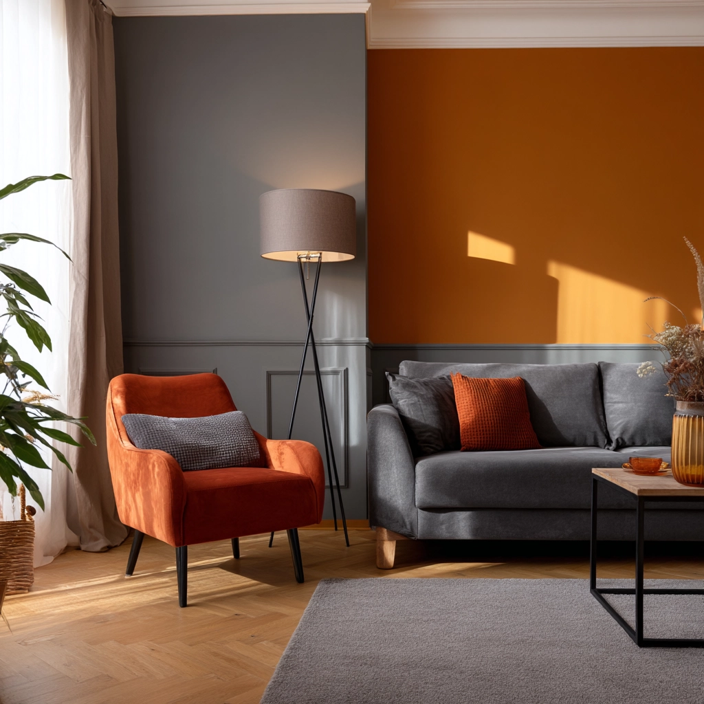 grey and orange living room 24