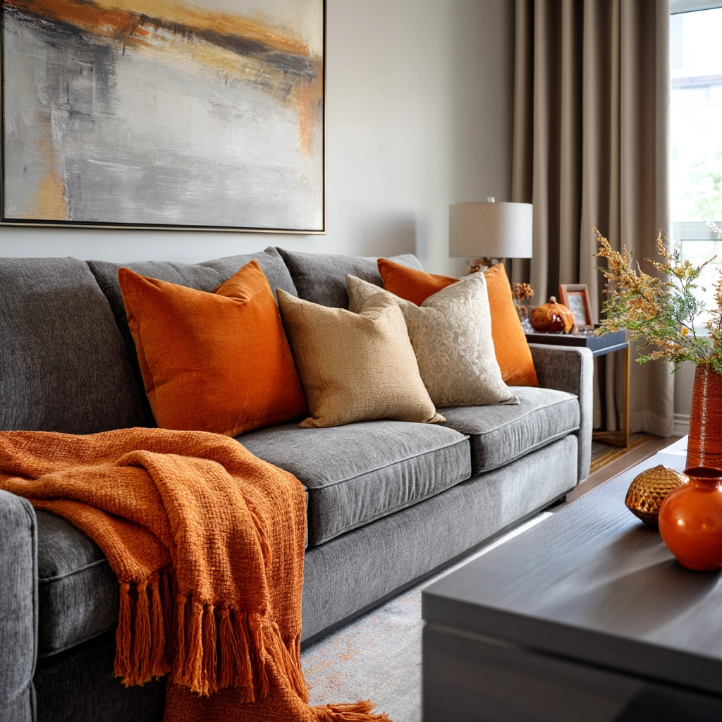 grey and orange living room 26