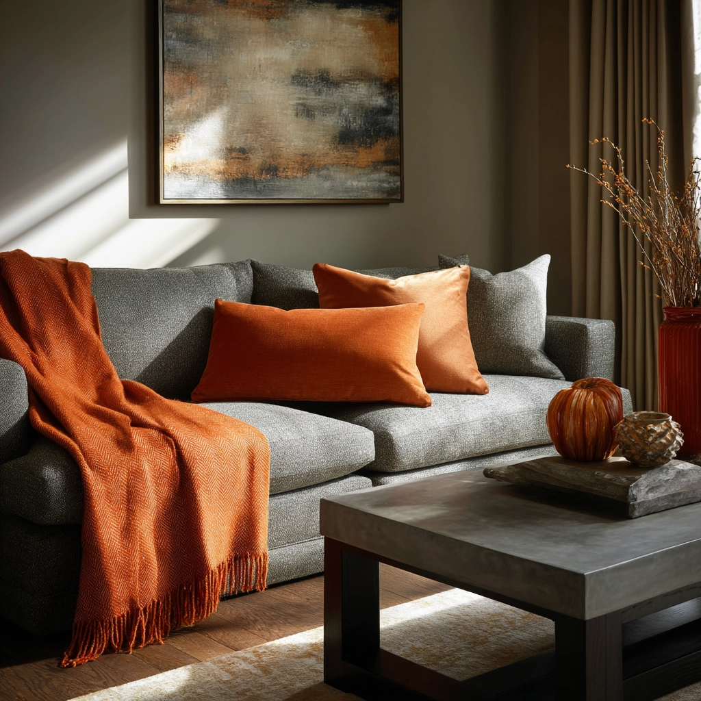 grey and orange living room 27