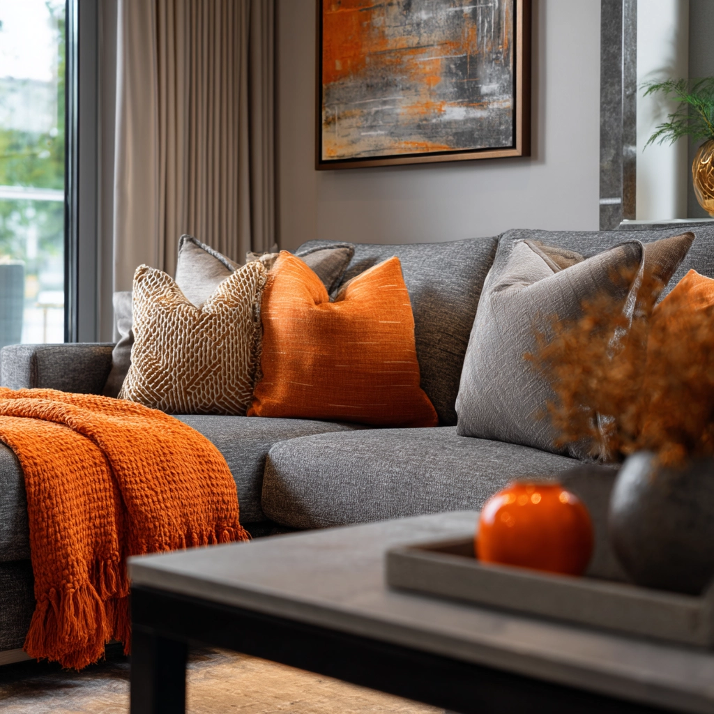grey and orange living room 28