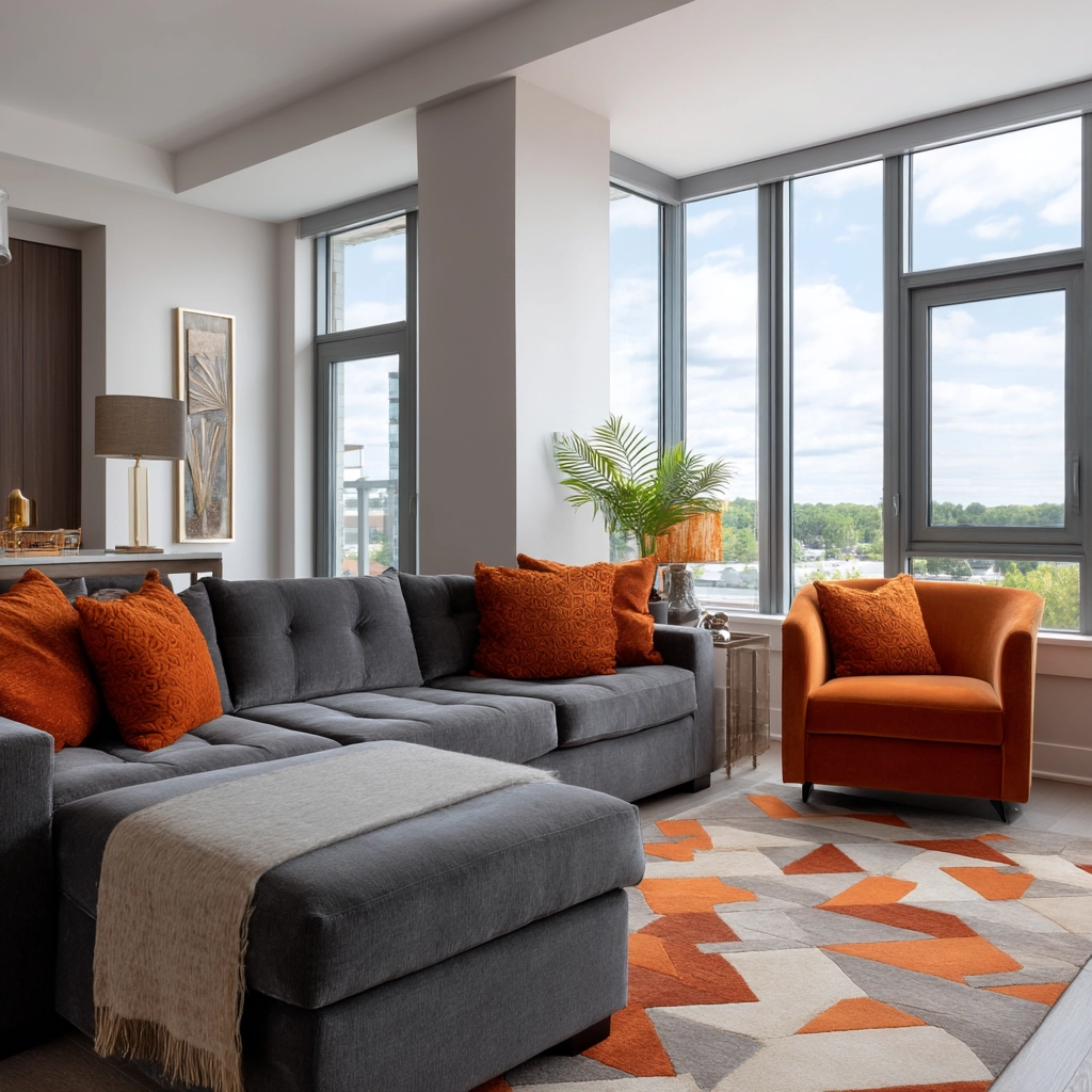 grey and orange living room 3