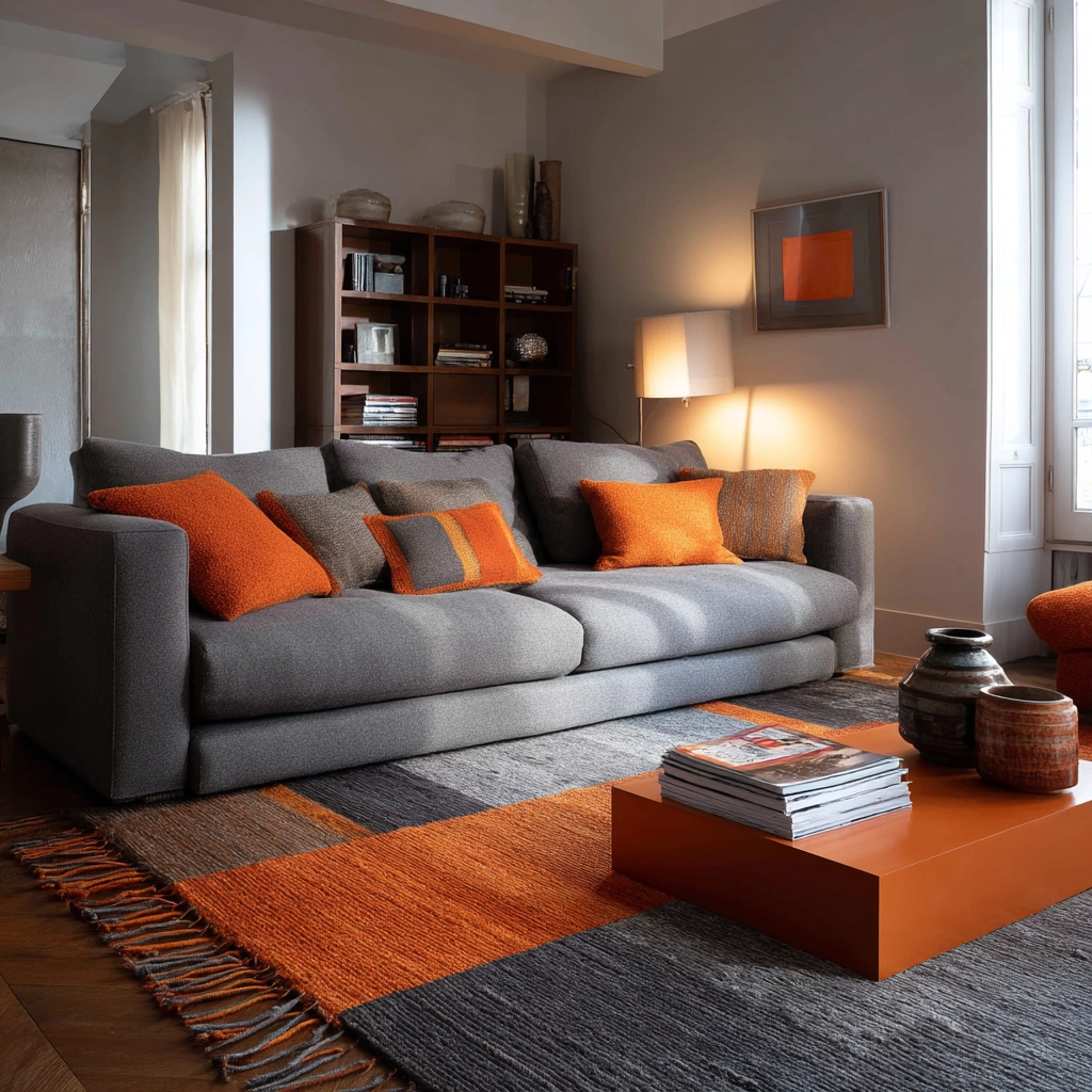 grey and orange living room 30