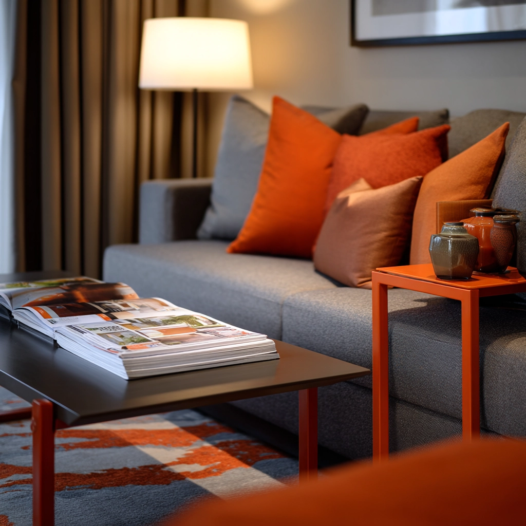 grey and orange living room 31