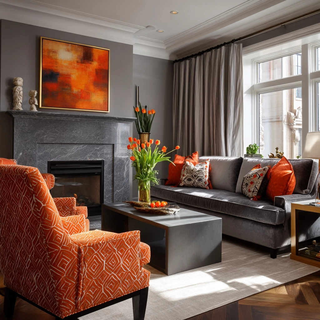 grey and orange living room 38