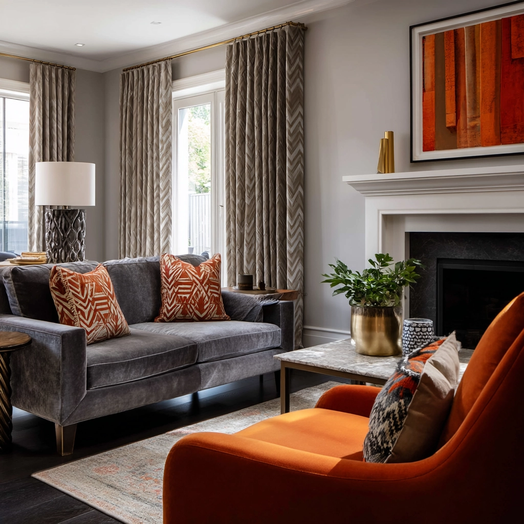 grey and orange living room 39