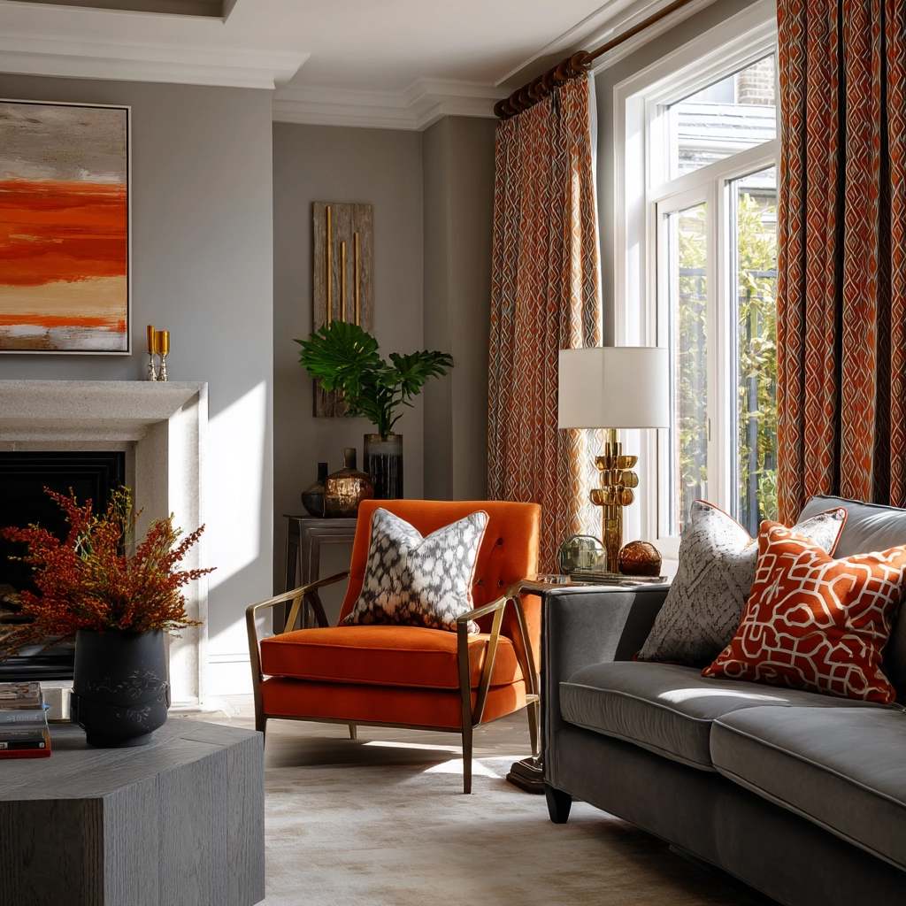 grey and orange living room 40