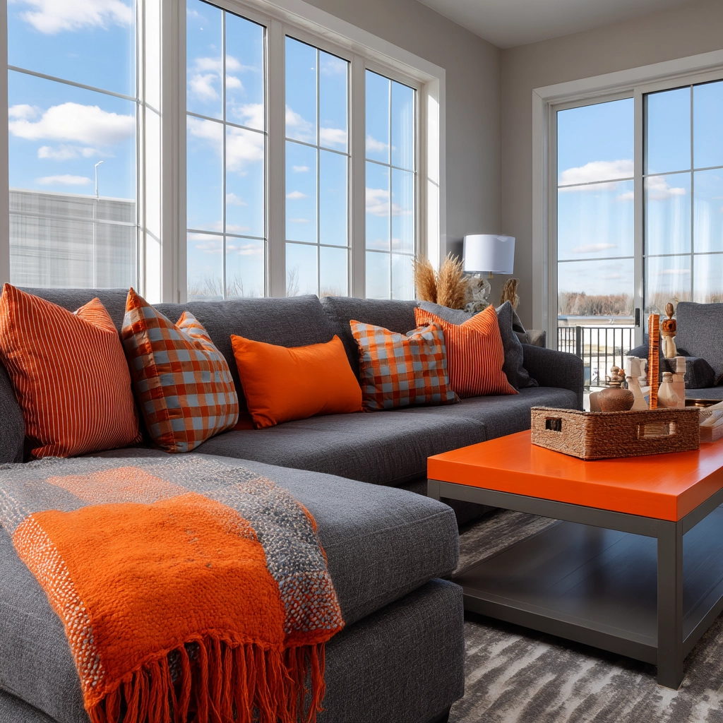 grey and orange living room 46