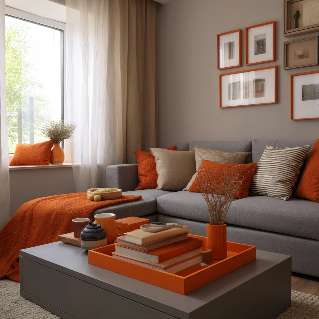 grey and orange living room 5