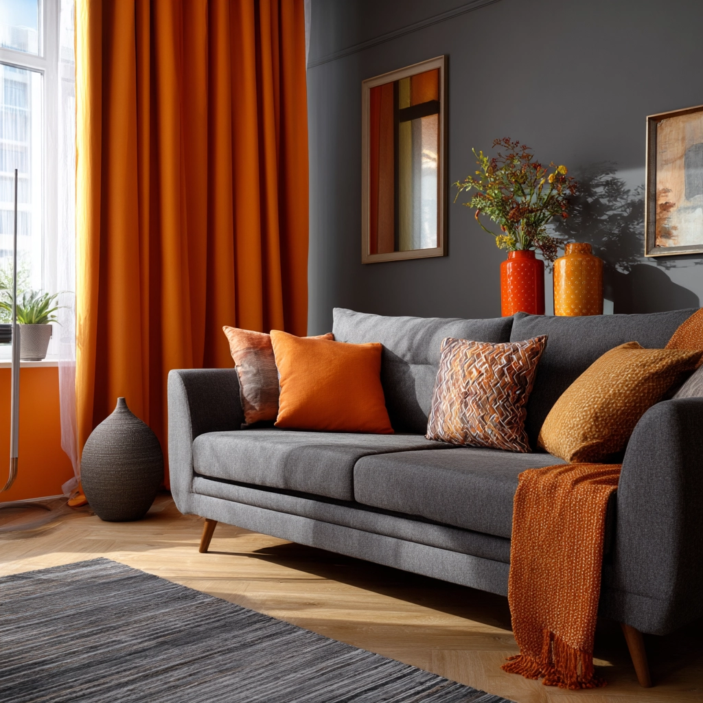 grey and orange living room 51
