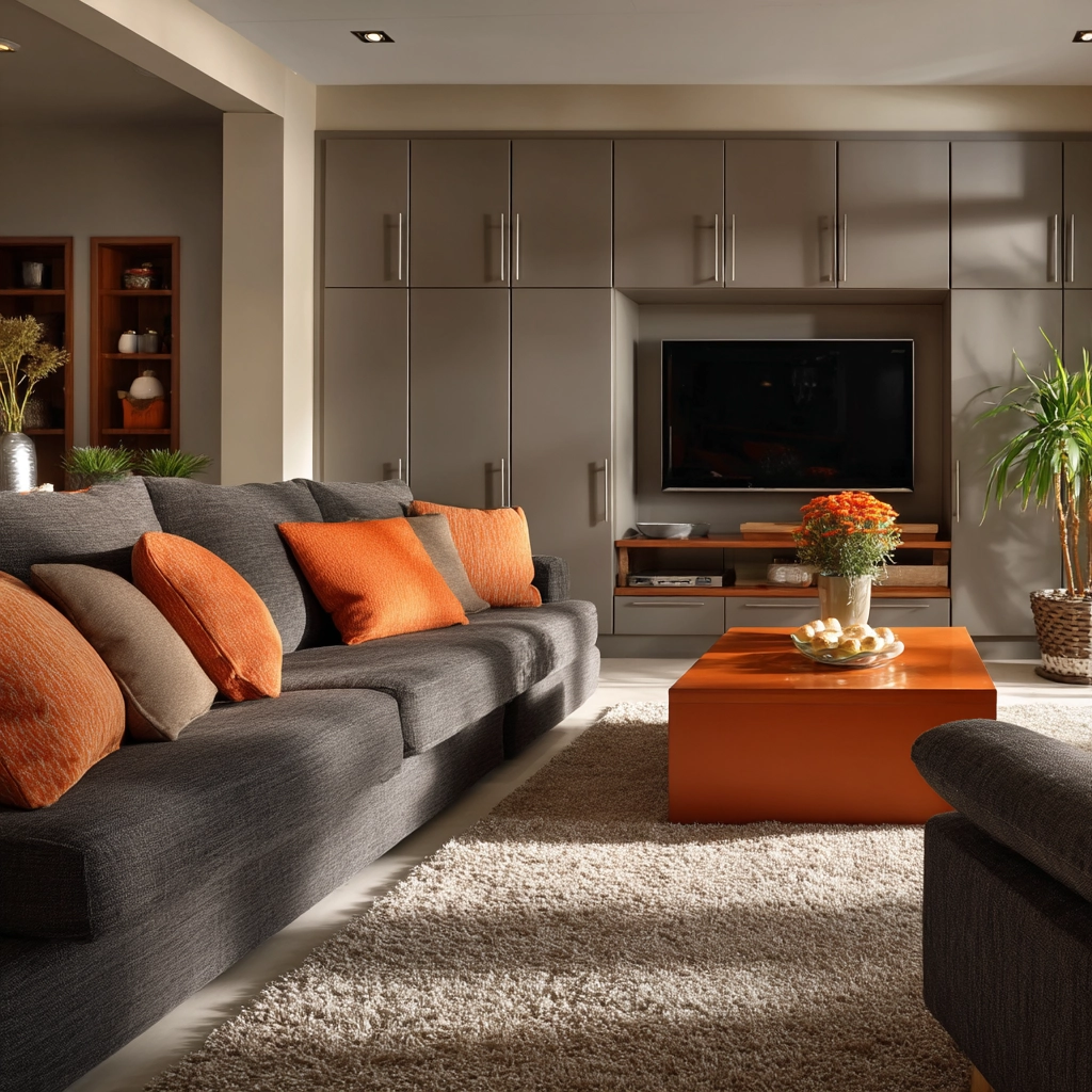 grey and orange living room 60