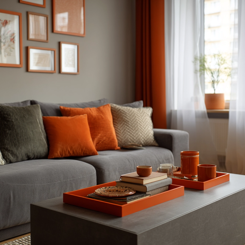 grey and orange living room 7