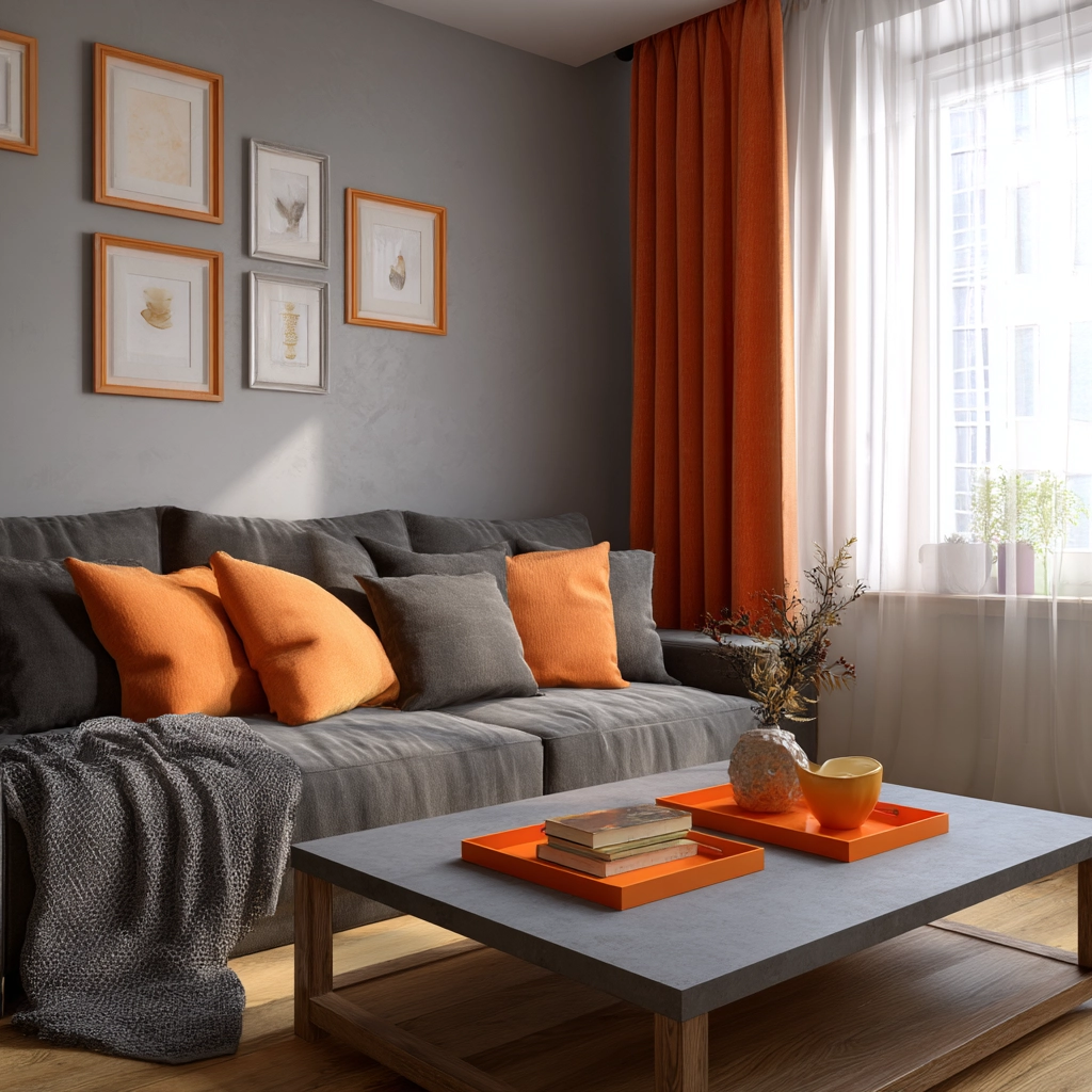 grey and orange living room 8