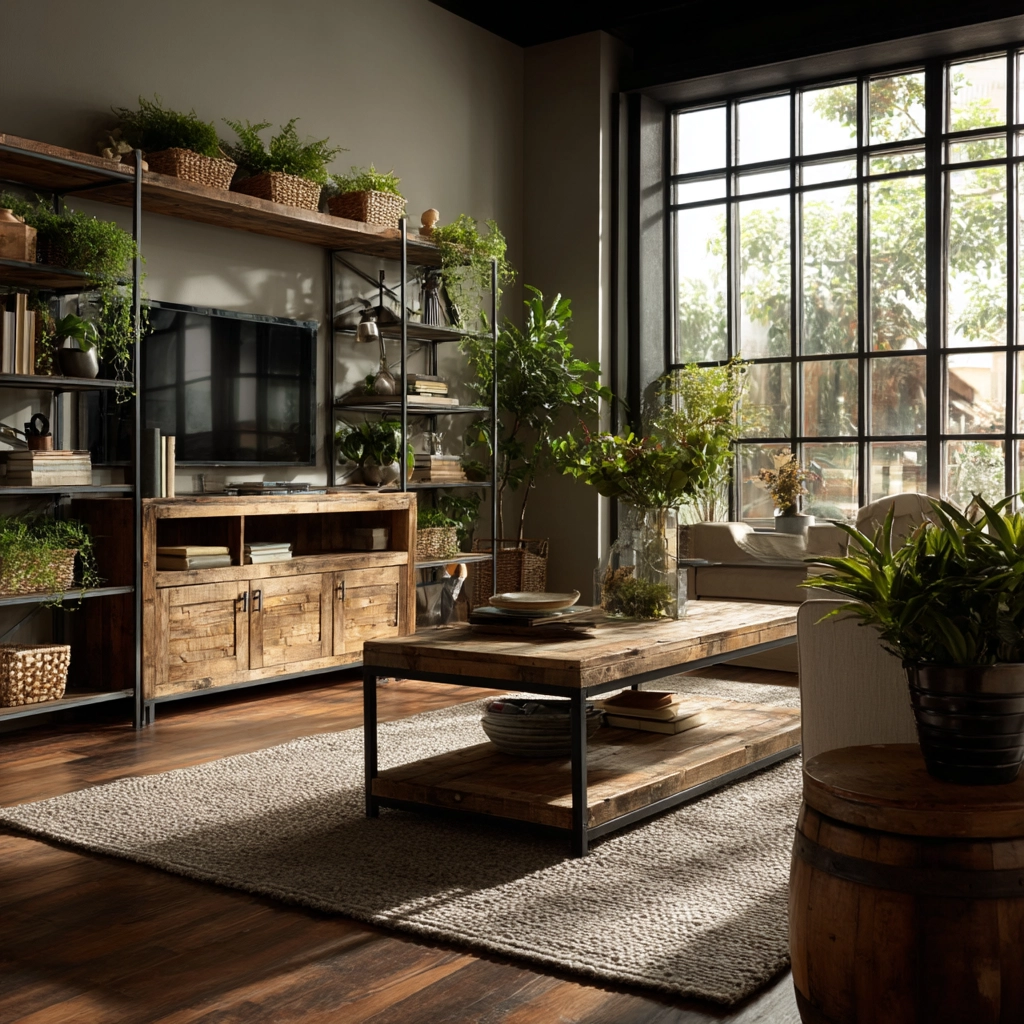 industrial farmhouse living room 10