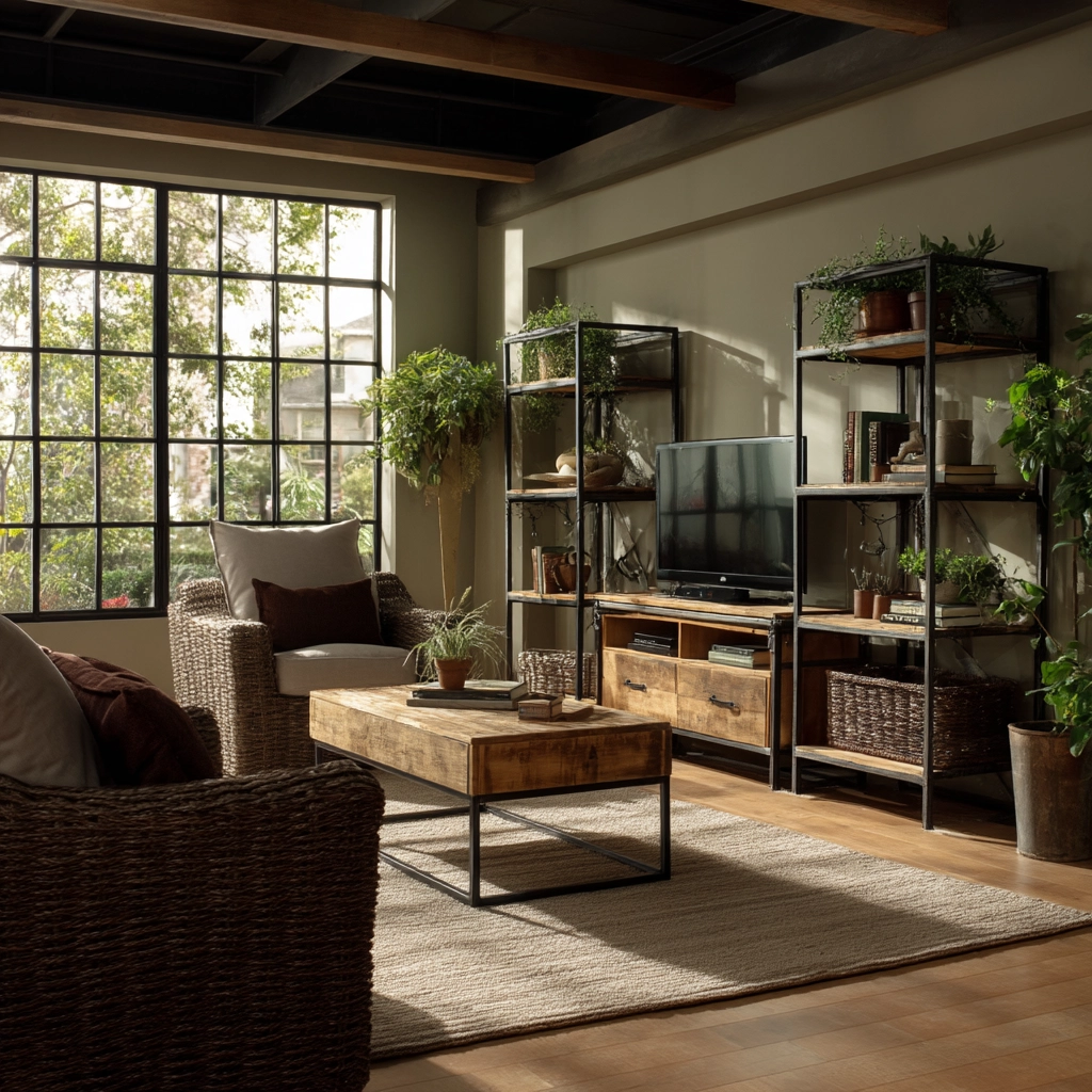 industrial farmhouse living room 11