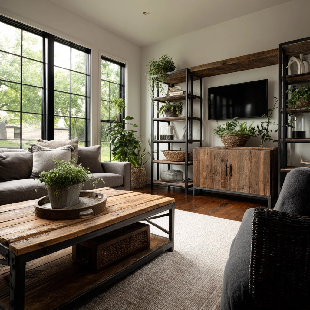 industrial farmhouse living room 12