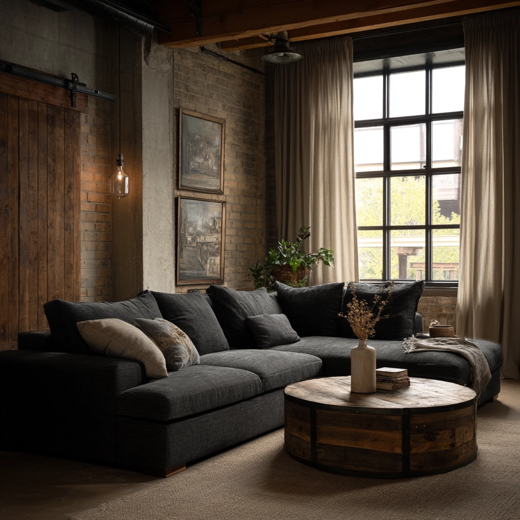 industrial farmhouse living room 14