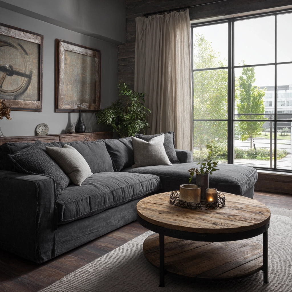 industrial farmhouse living room 15
