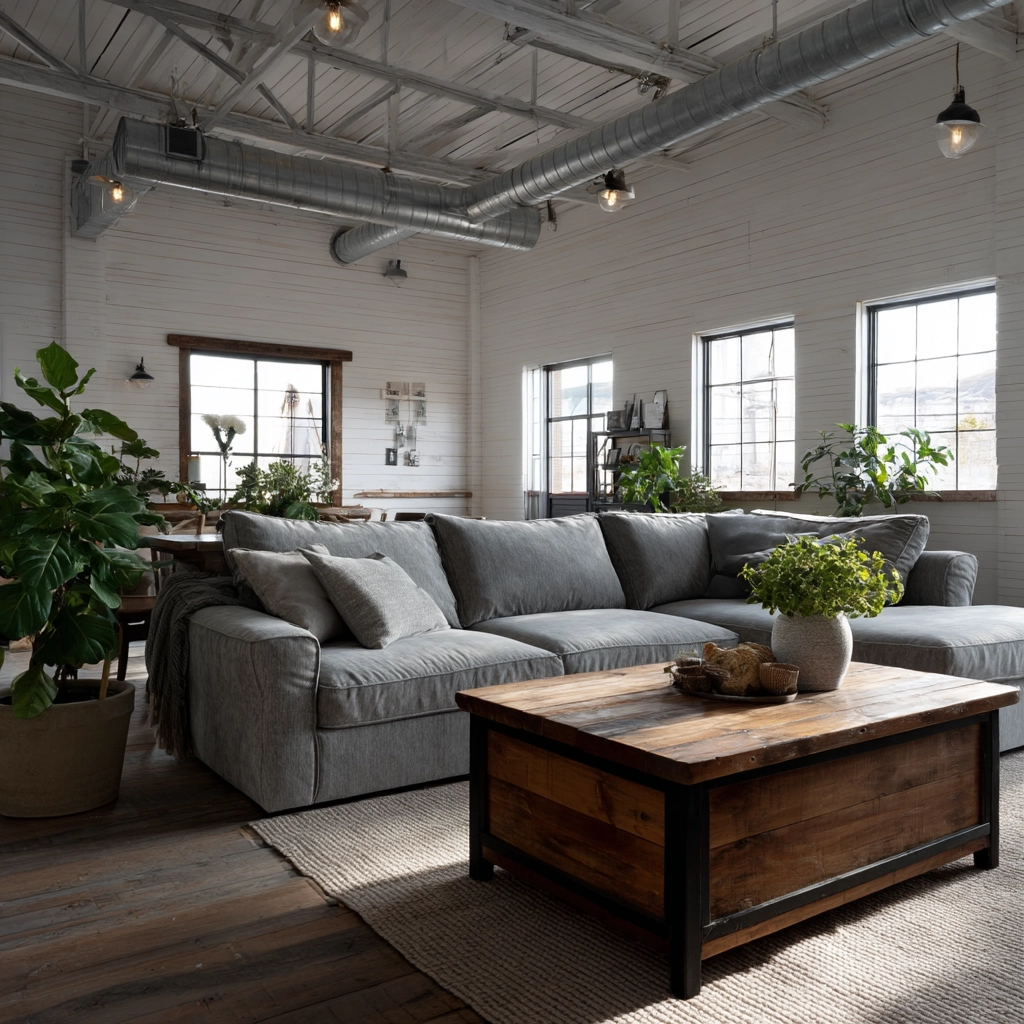 industrial farmhouse living room 22