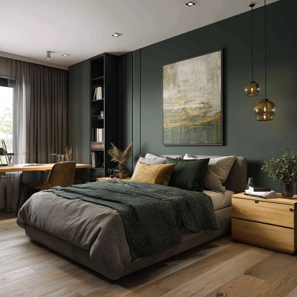 moody green bedroom 13