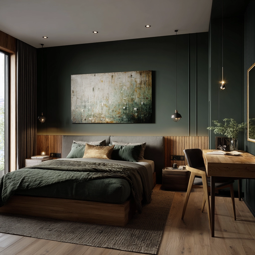 moody green bedroom 14