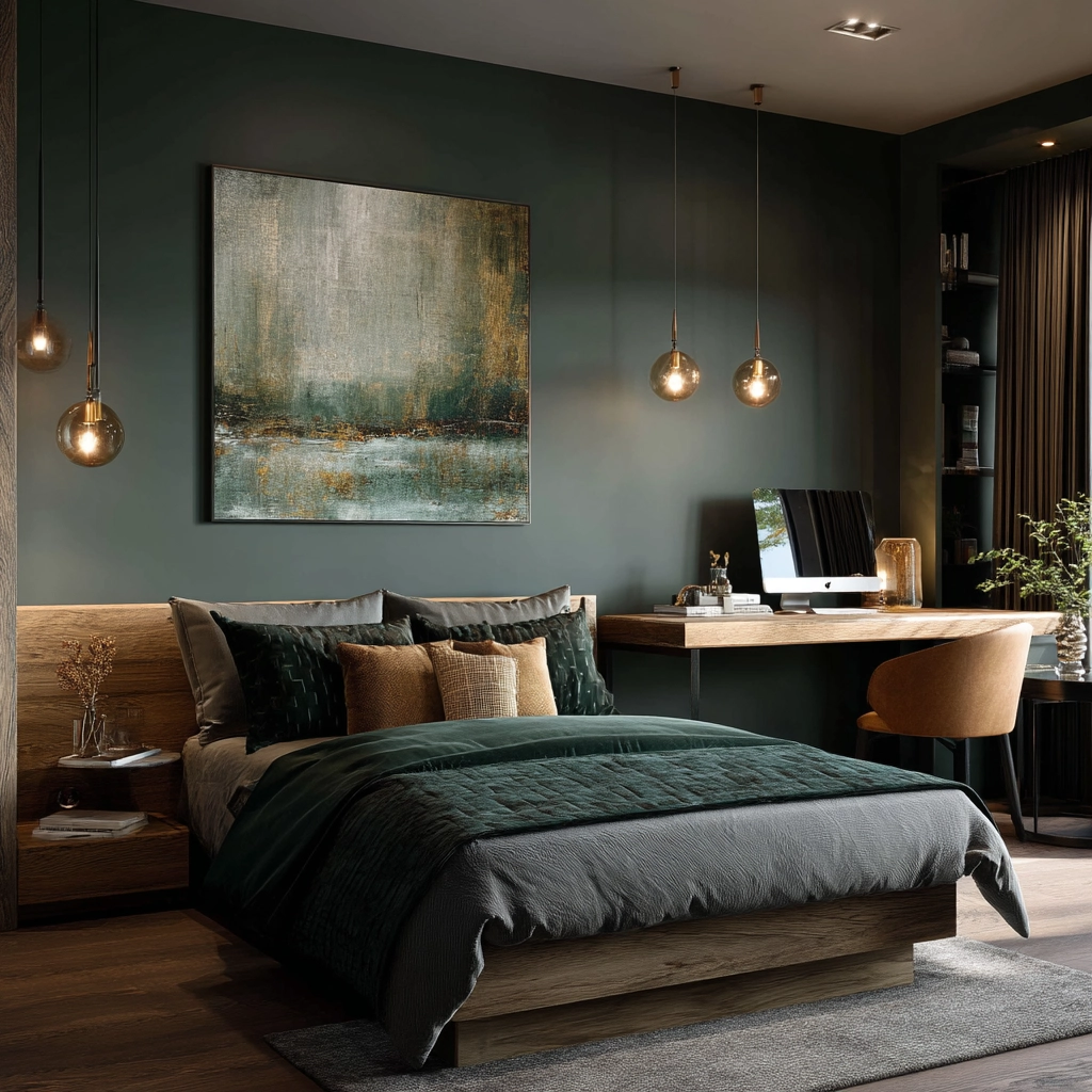 moody green bedroom 16