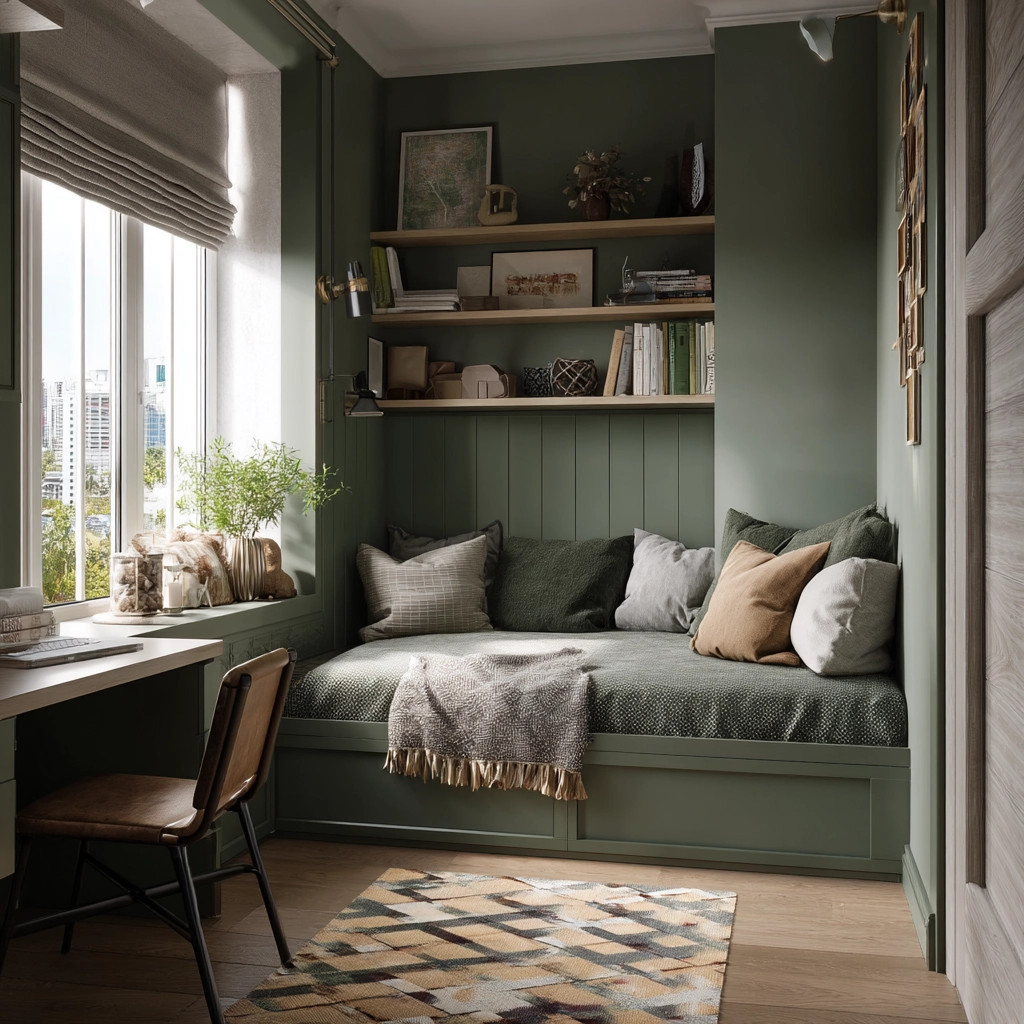 moody green bedroom 19