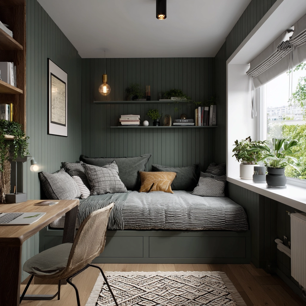 moody green bedroom 20