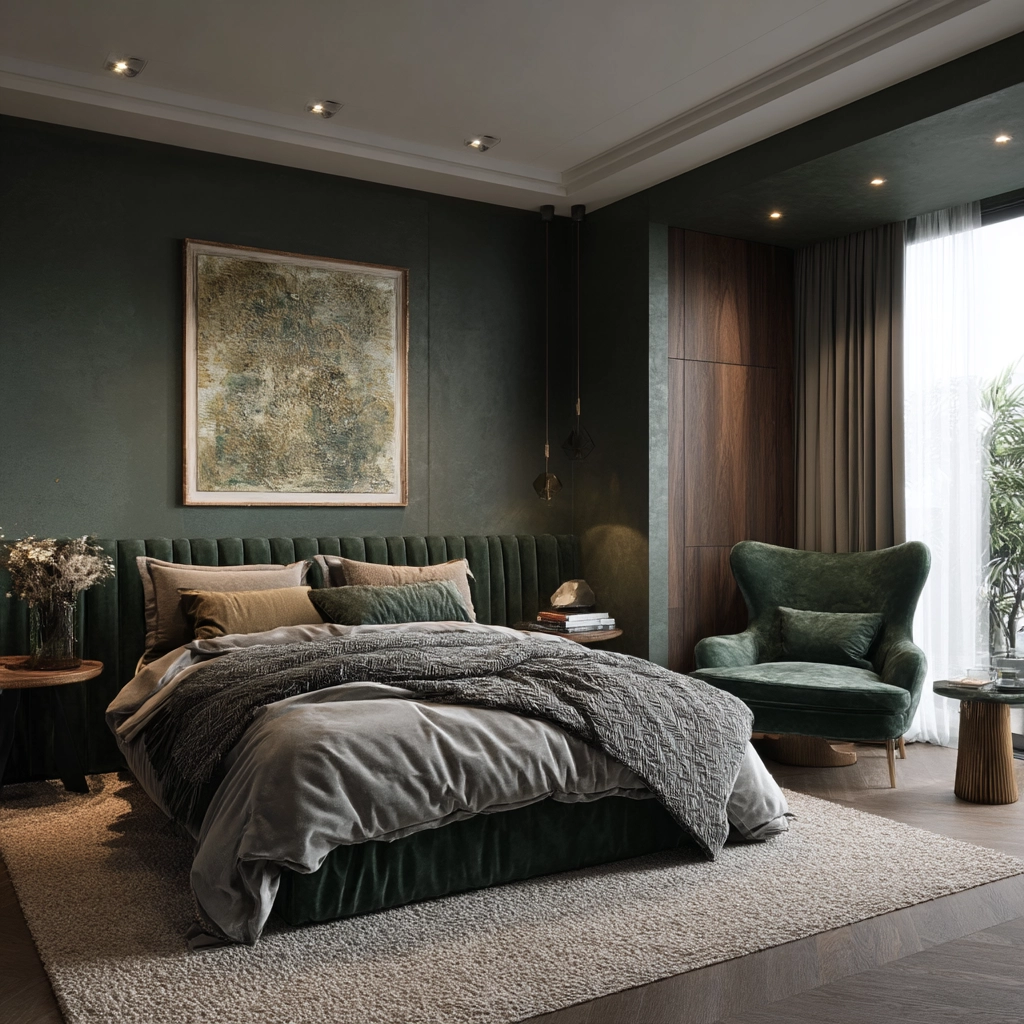 moody green bedroom 37