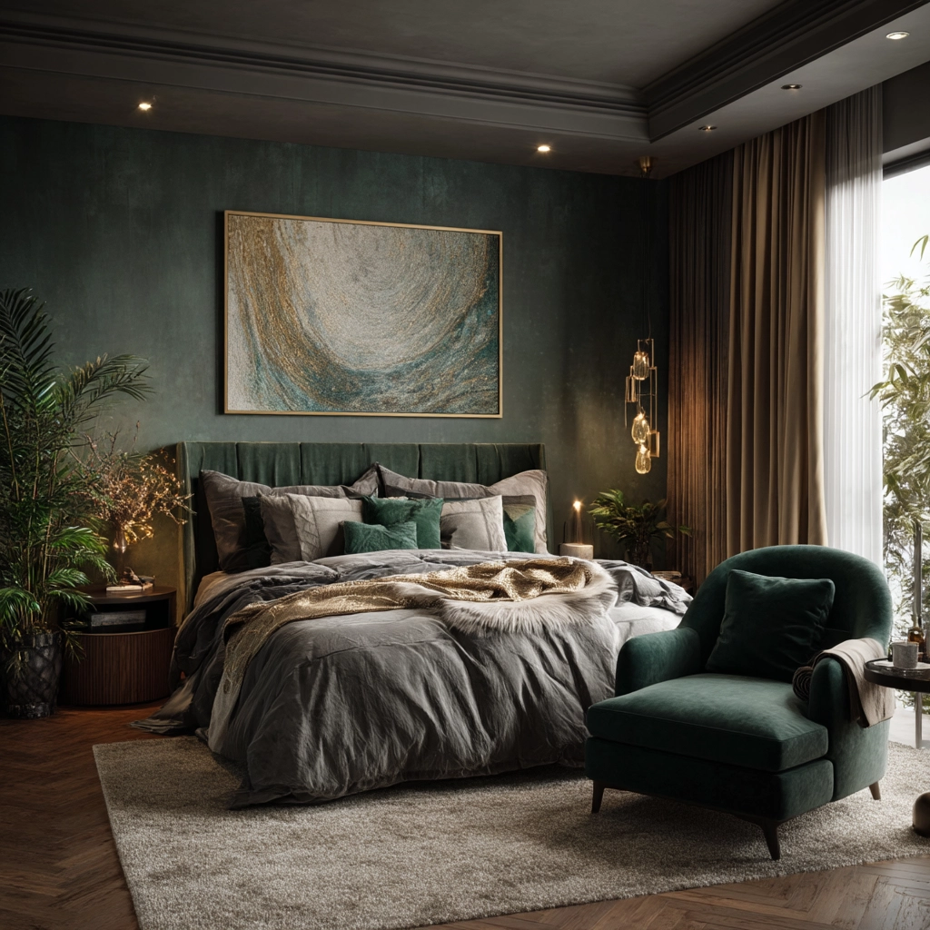 moody green bedroom 39