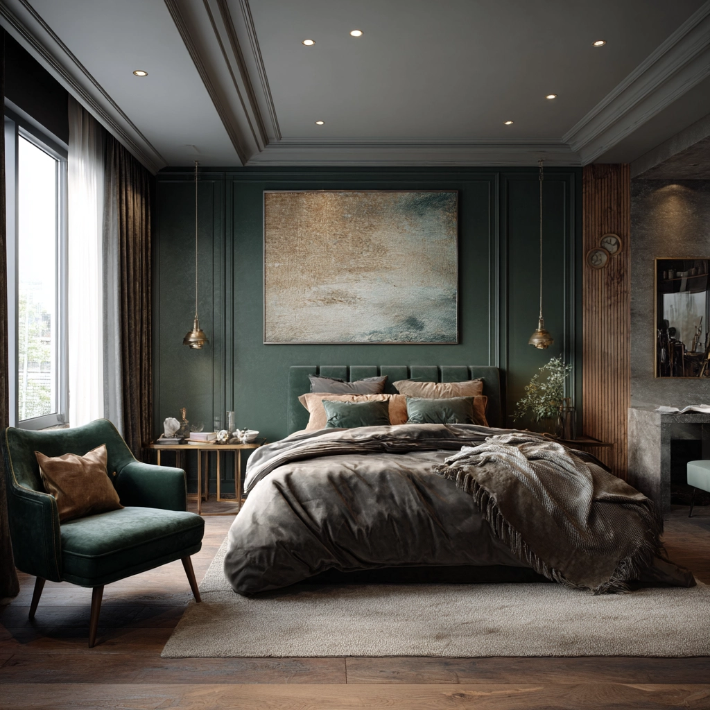 moody green bedroom 40