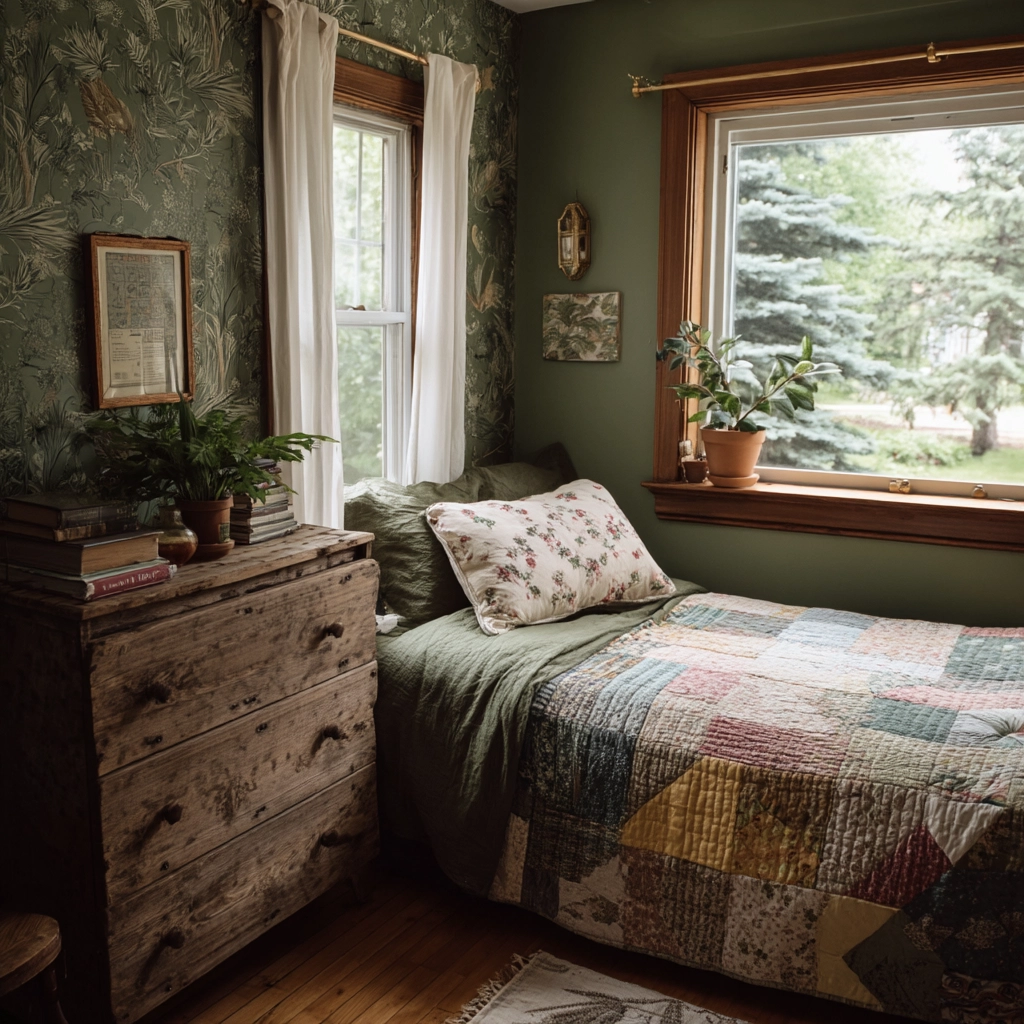 moody green bedroom 44