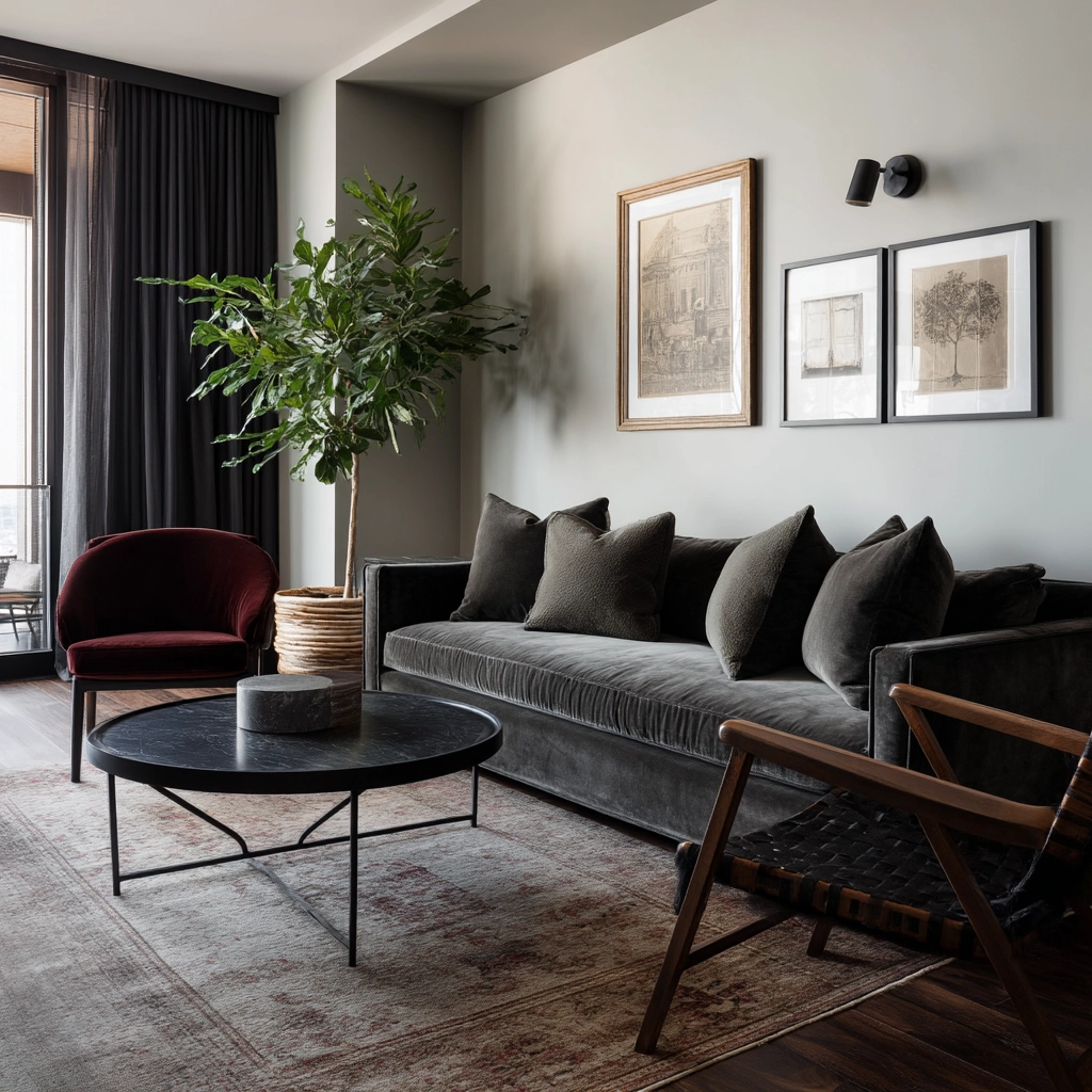 moody neutral living room 11