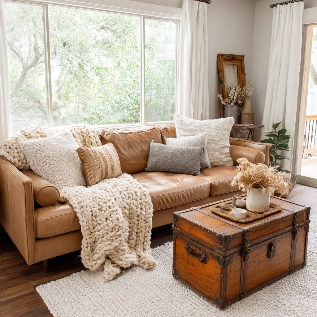 moody neutral living room 15