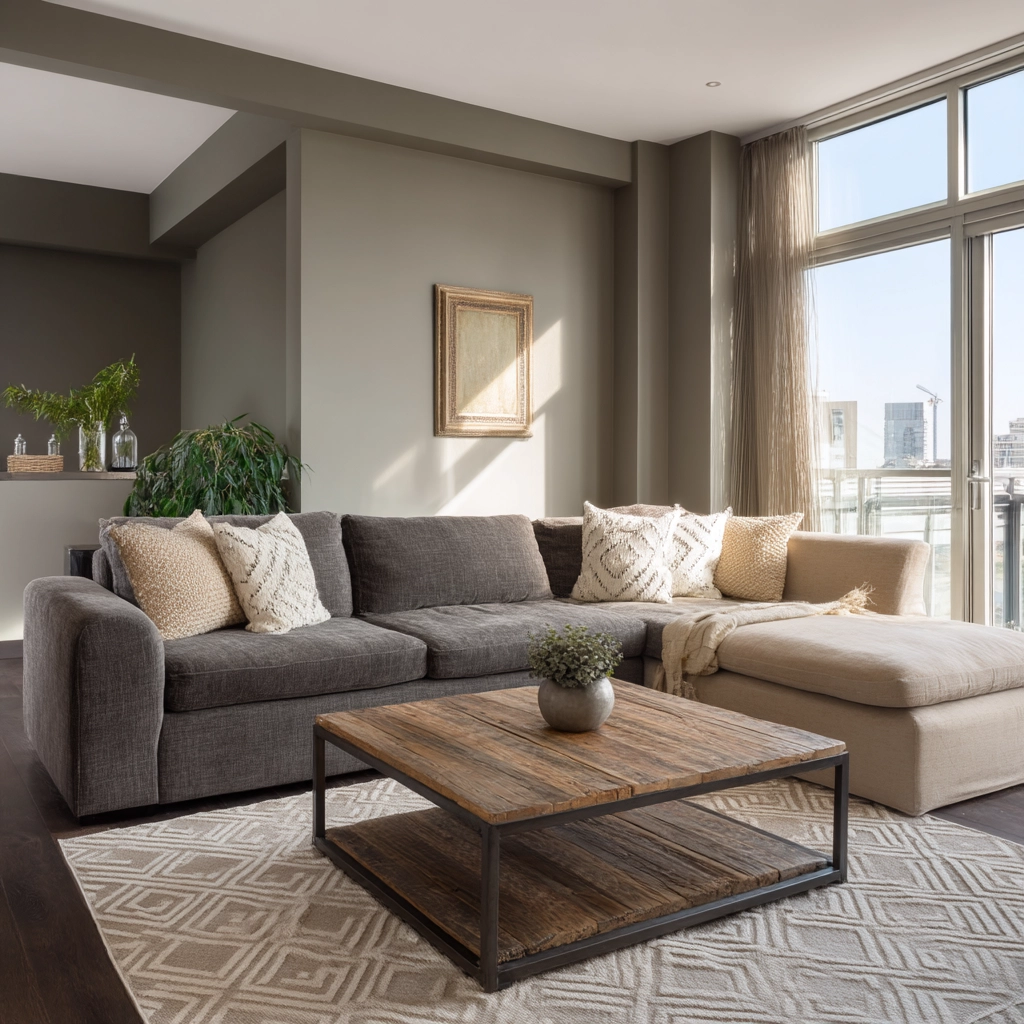 moody neutral living room 17