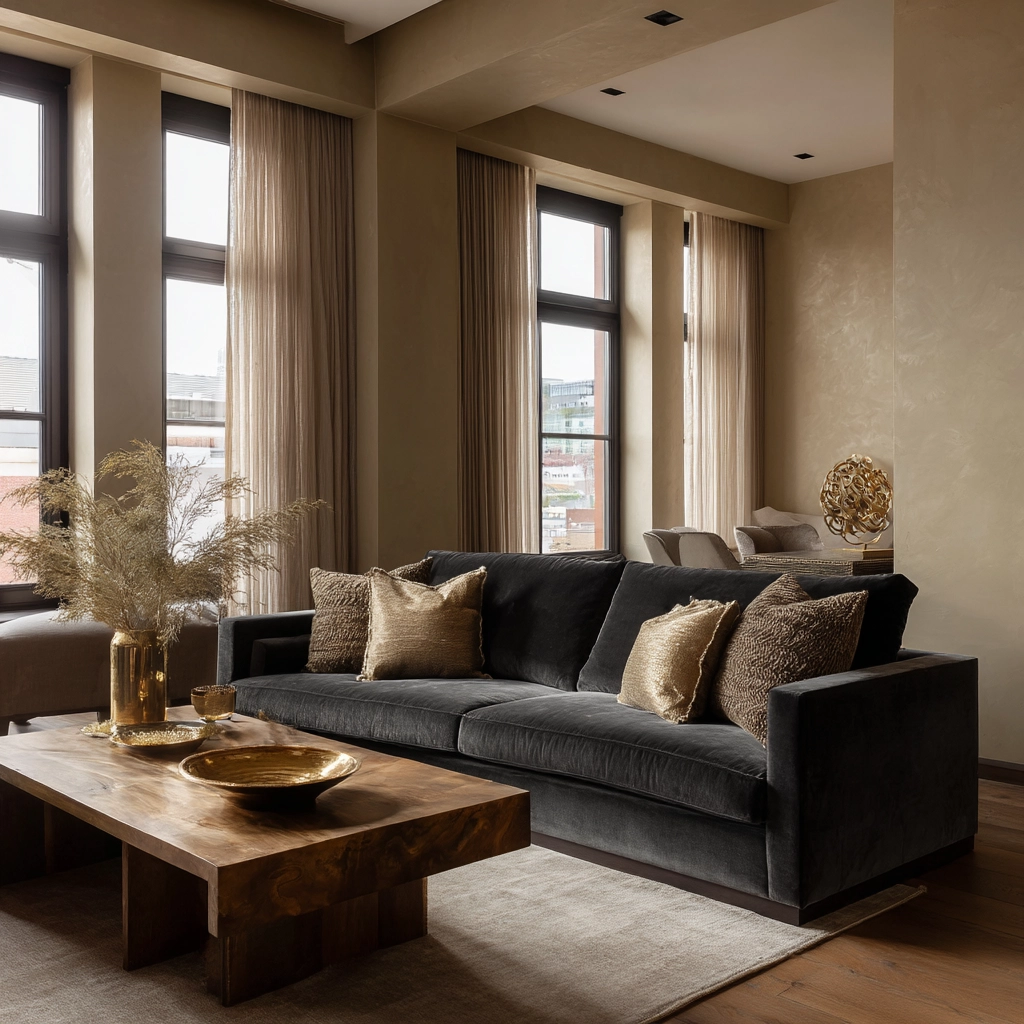 moody neutral living room 49