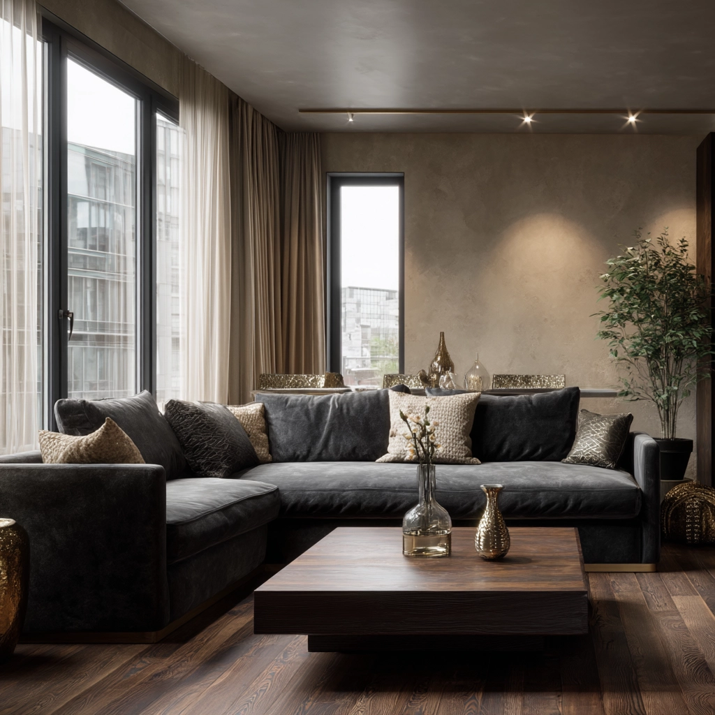 moody neutral living room 50