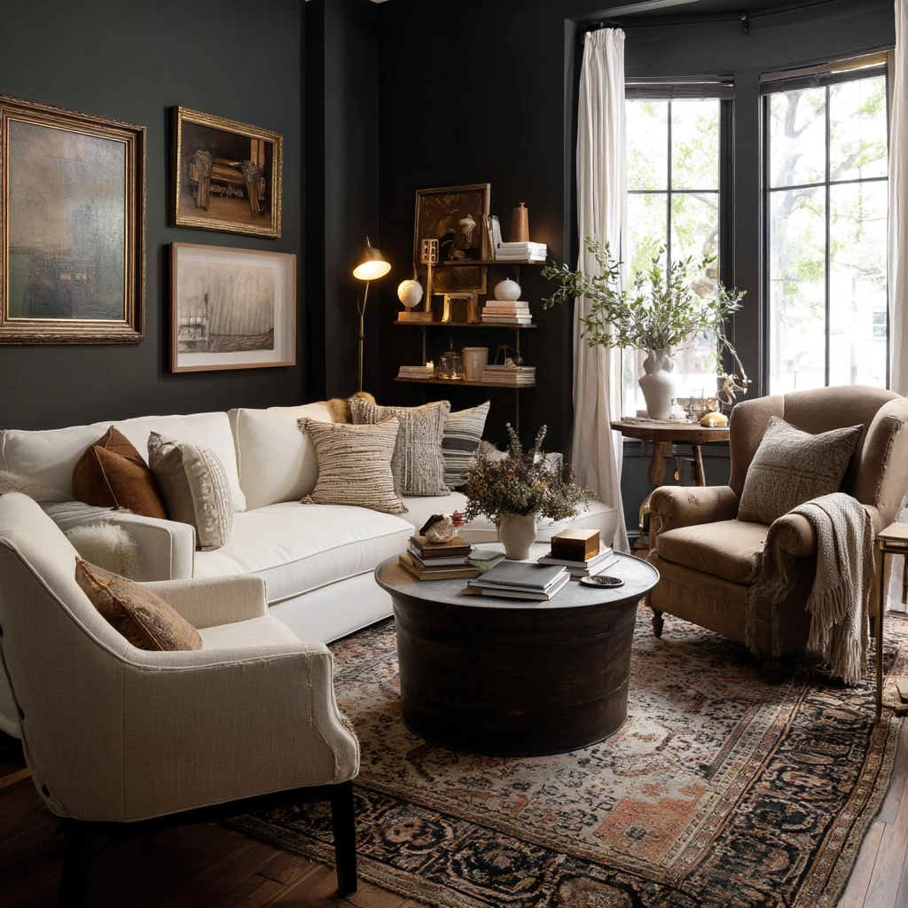 moody vintage living room 53
