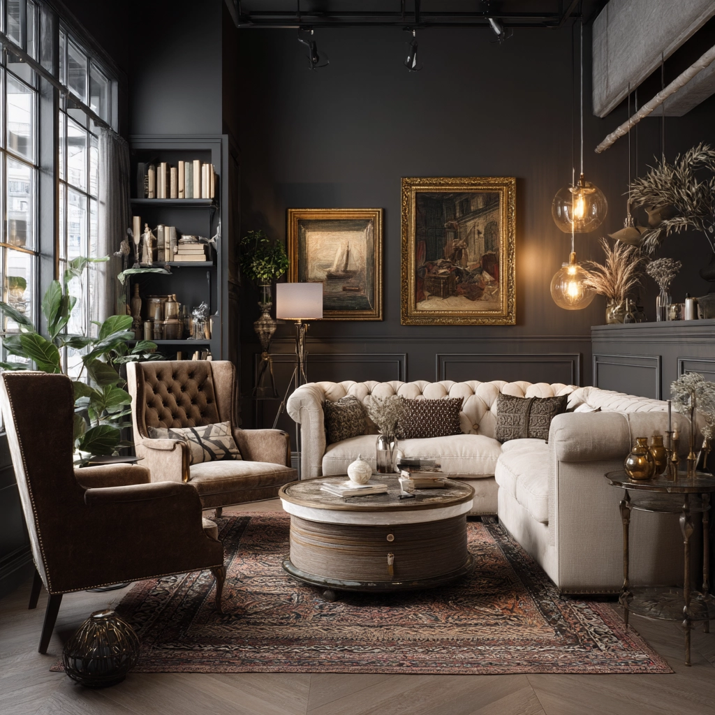 moody vintage living room 55