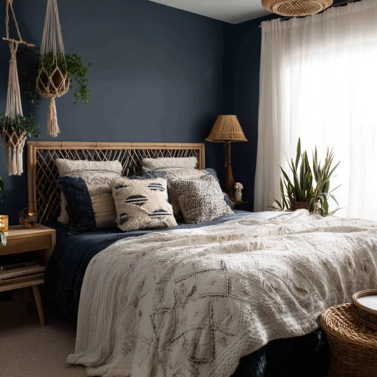 navy blue boho bedroom 1