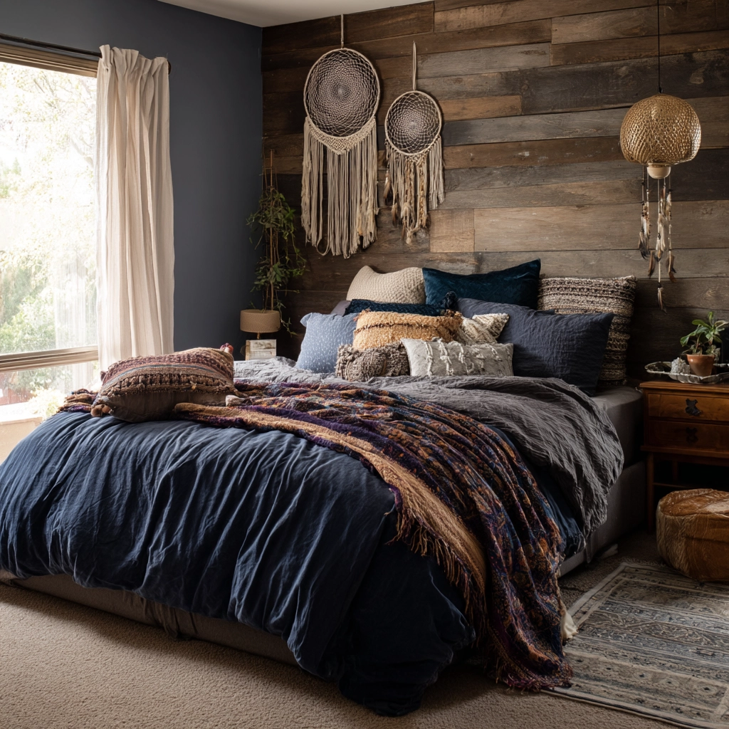 navy blue boho bedroom 10