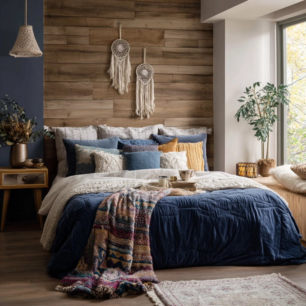 navy blue boho bedroom 12
