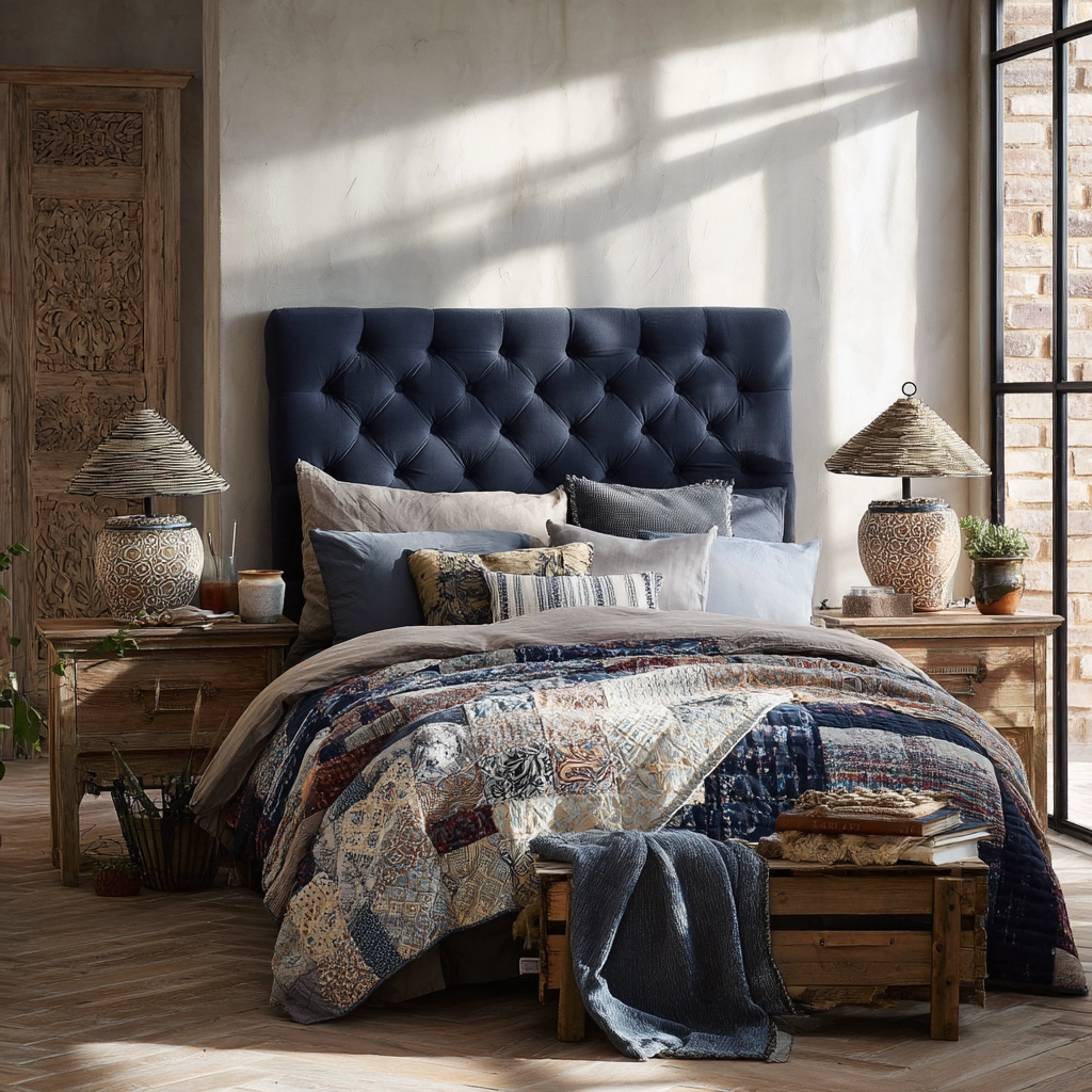 navy blue boho bedroom 14