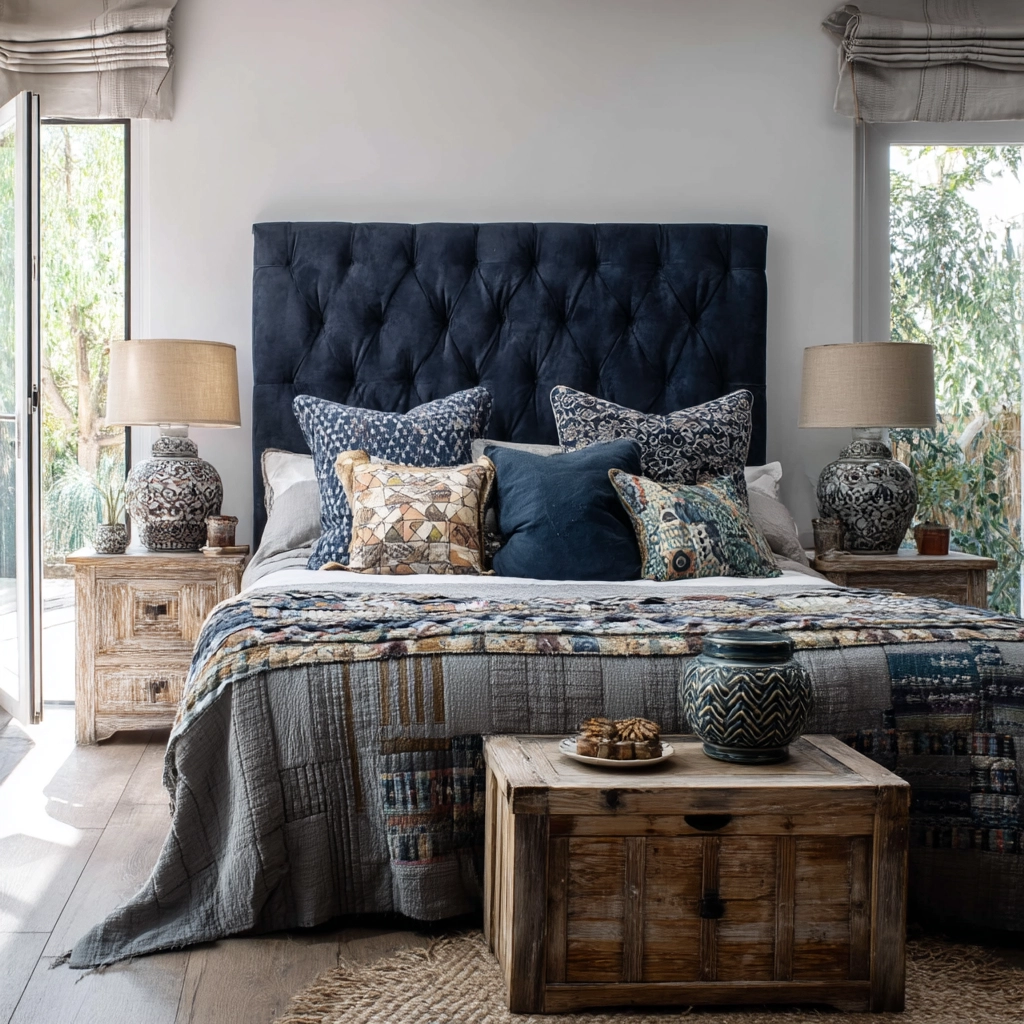 navy blue boho bedroom 15