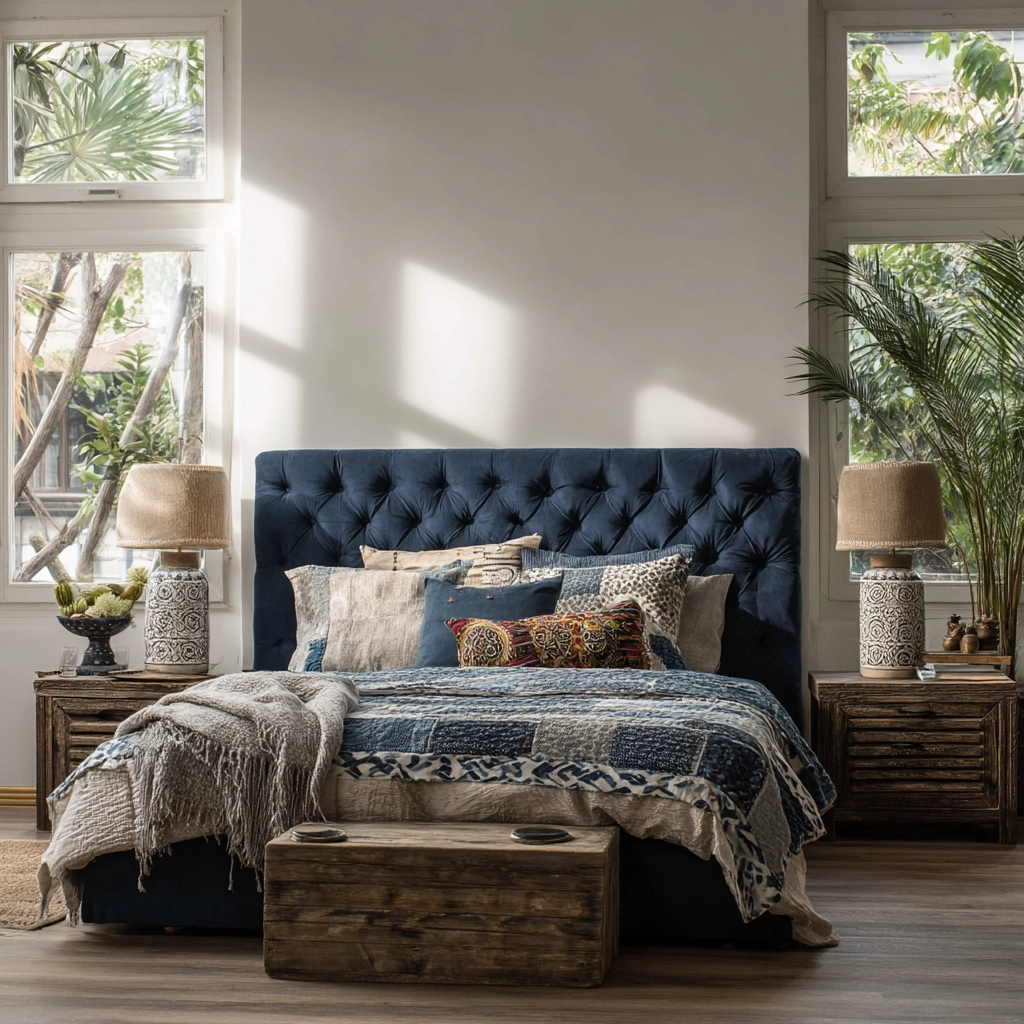 navy blue boho bedroom 16