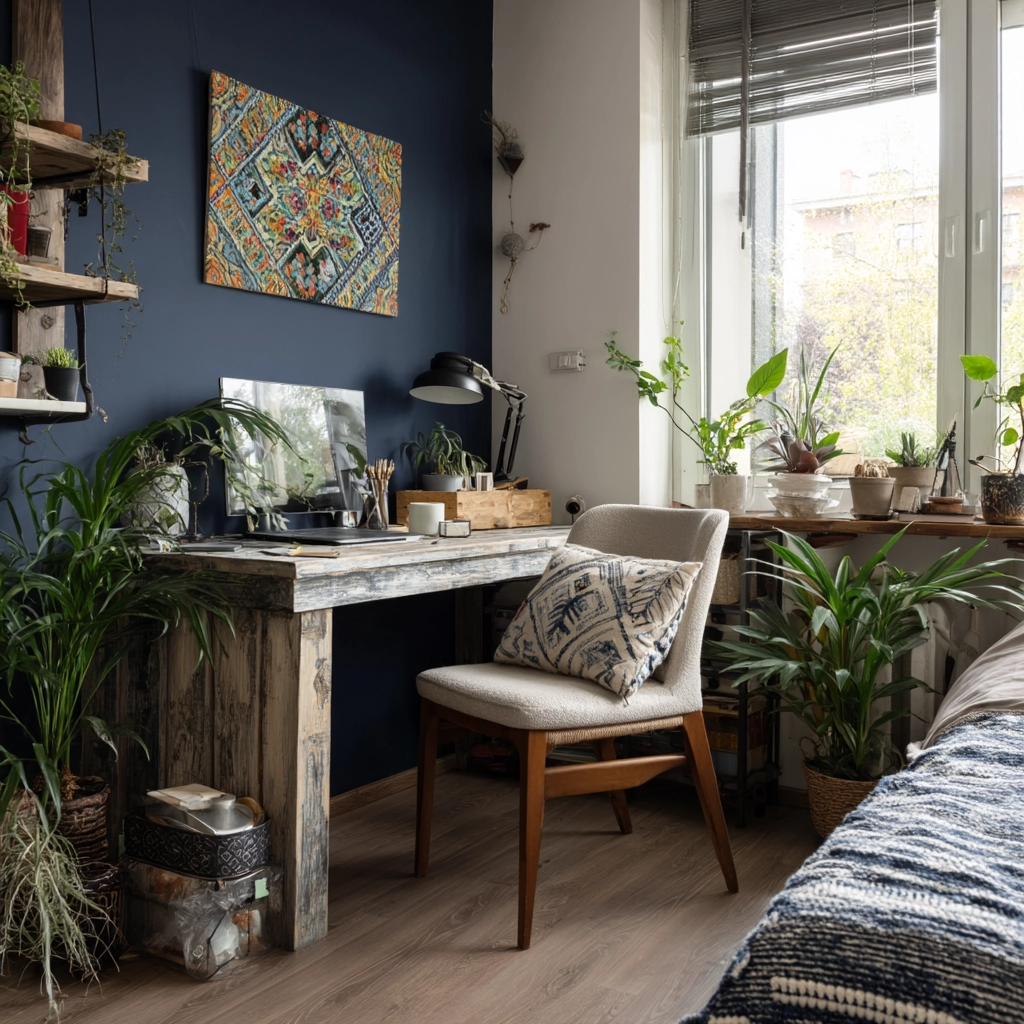 navy blue boho bedroom 17
