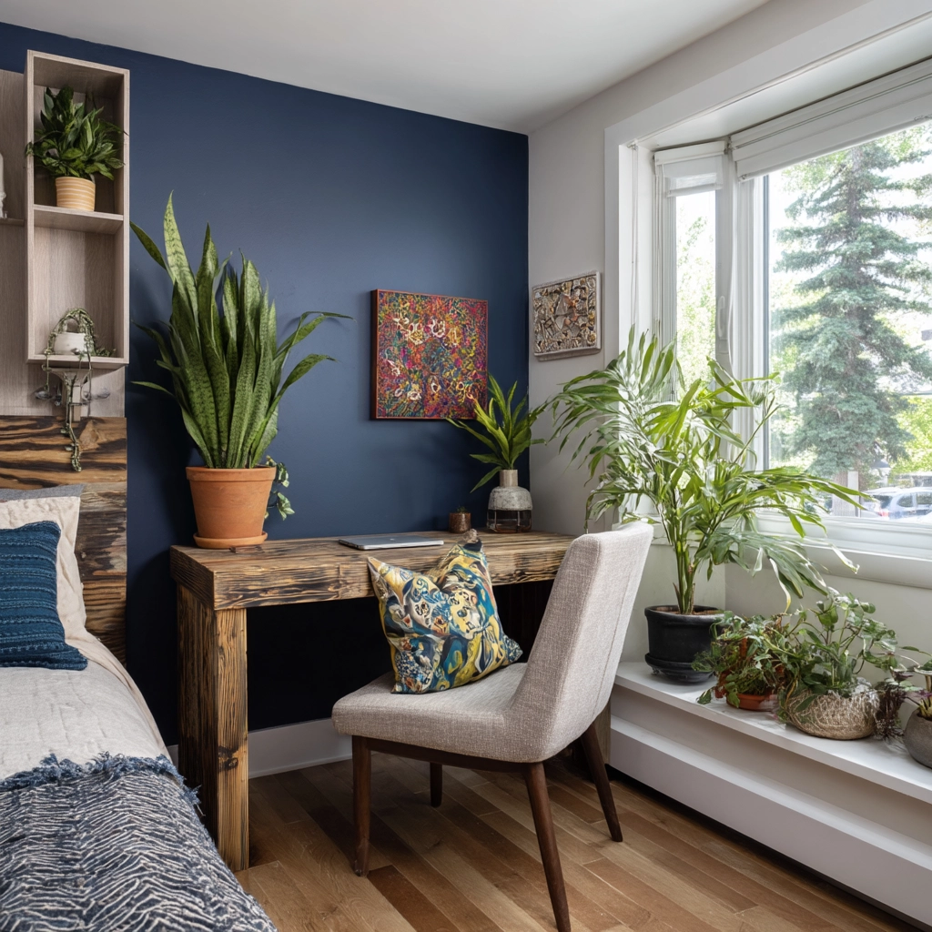 navy blue boho bedroom 18