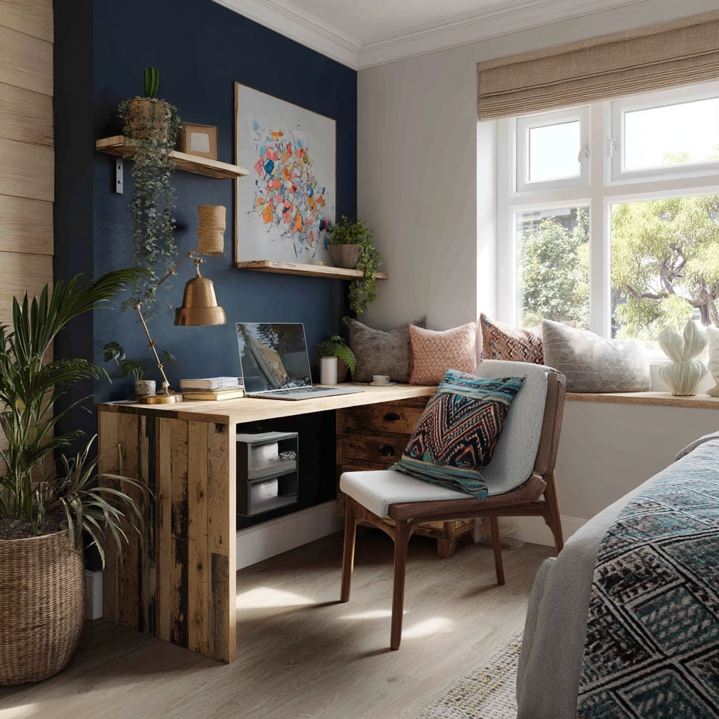 navy blue boho bedroom 19