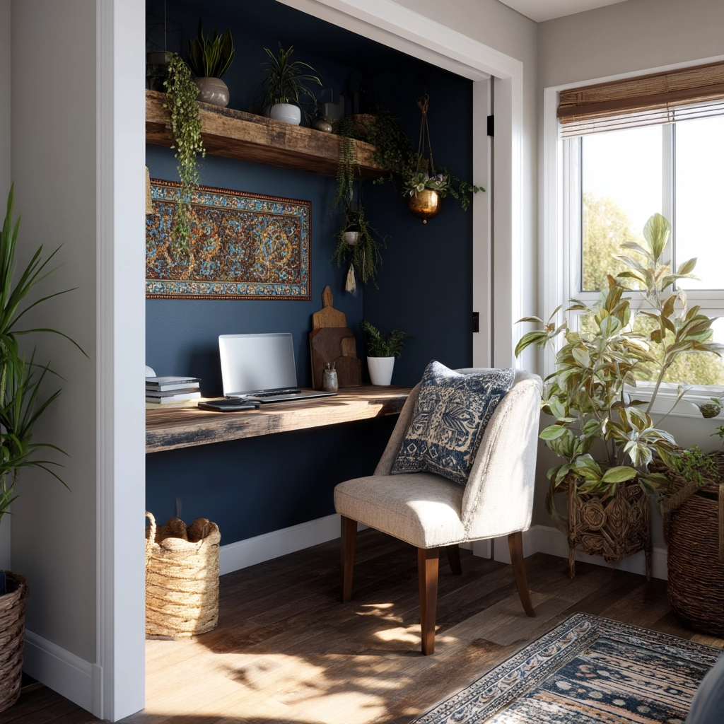 navy blue boho bedroom 20