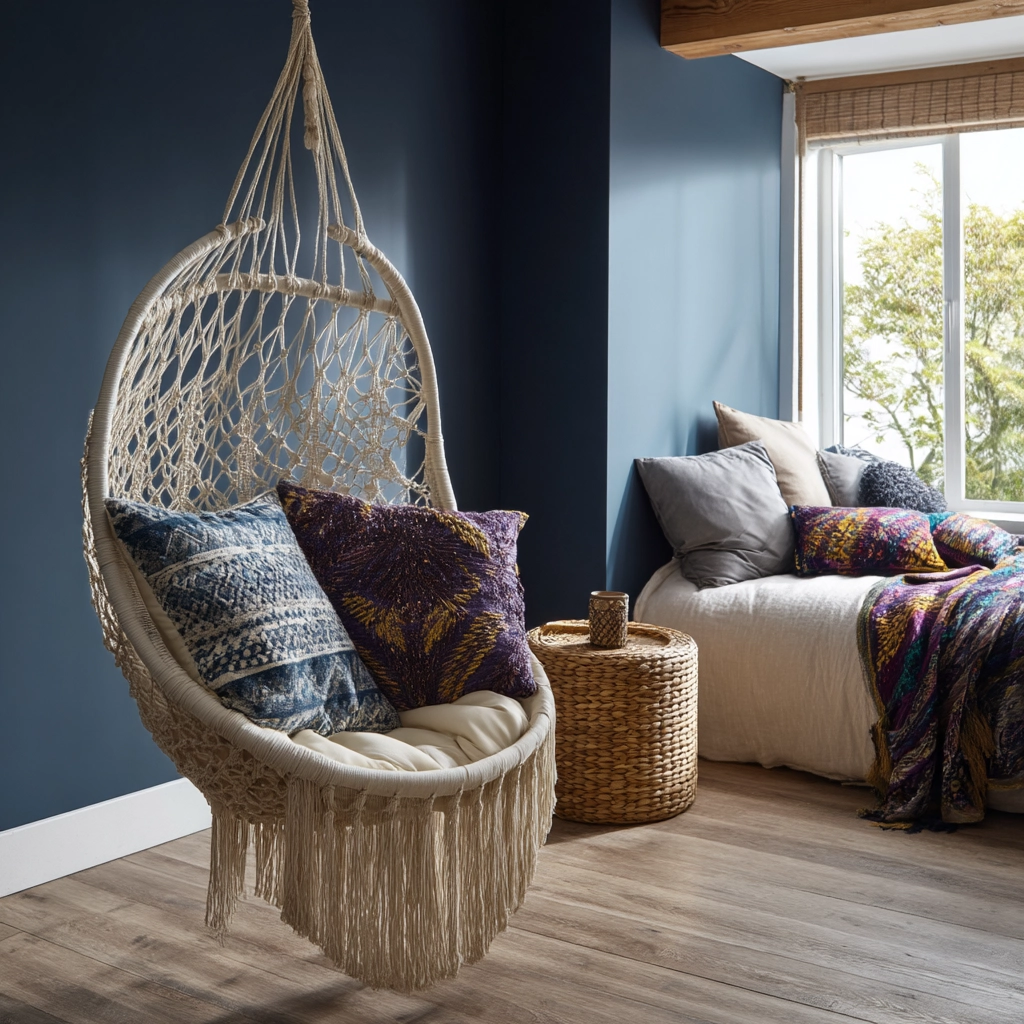 navy blue boho bedroom 26
