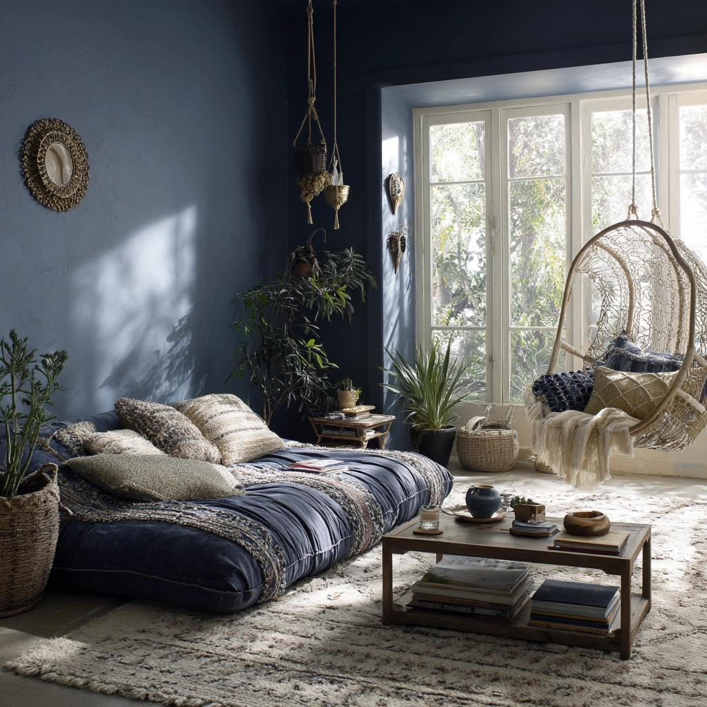 navy blue boho bedroom 29